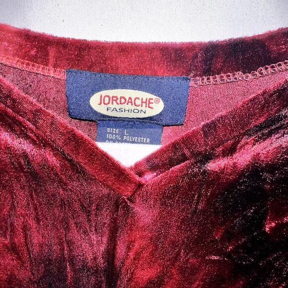 Vintage Y2K 90s Jordache Dark Red Maroon Velvet Fitted Top - Short Sleeve Shirt - Picture 2 of 6
